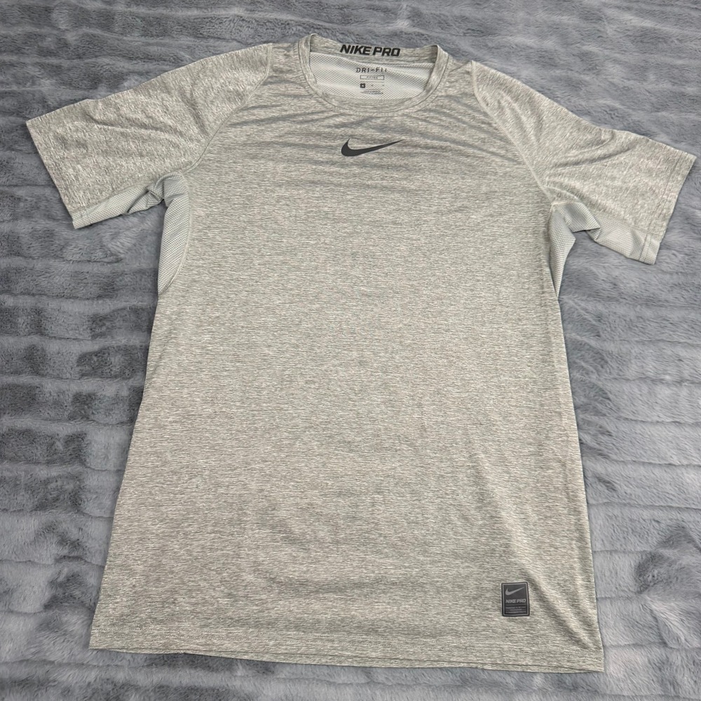 Nike Pro Dri-FIT Mens Gray Heathered Short Sleeve Training Shirt 838091-091 M
